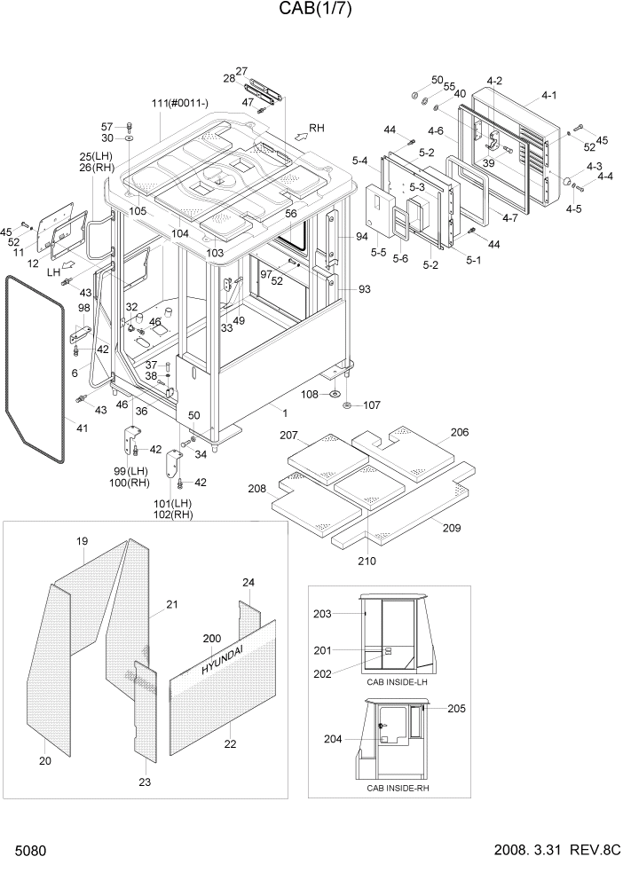 Схема запчастей Hyundai HL730TM7A - PAGE 5080 CAB(1/7) СТРУКТУРА