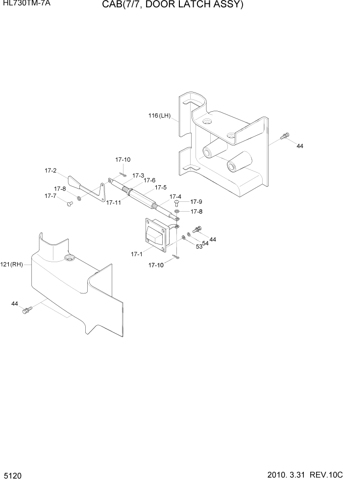 Схема запчастей Hyundai HL730TM7A - PAGE 5120 CAB(7/7, DOOR LATCH ASSY) СТРУКТУРА