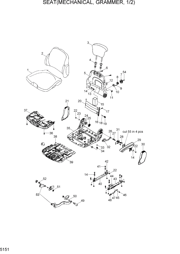 Схема запчастей Hyundai HL730TM7A - PAGE 5151 SEAT(MECHANICAL, GRAMMER, 1/2) СТРУКТУРА