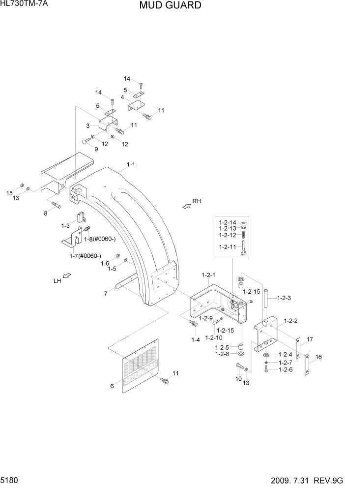 Схема запчастей Hyundai HL730TM7A - PAGE 5180 MUD GUARD СТРУКТУРА