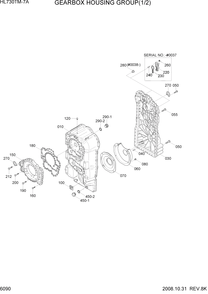 Схема запчастей Hyundai HL730TM7A - PAGE 6090 GEARBOX HOUSING GROUP(1/2) СИЛОВАЯ СИСТЕМА