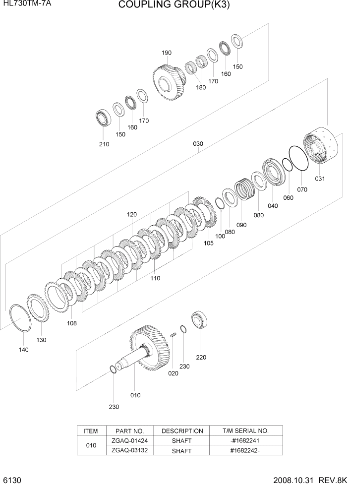 Схема запчастей Hyundai HL730TM7A - PAGE 6130 COUPLING GROUP(K3) СИЛОВАЯ СИСТЕМА