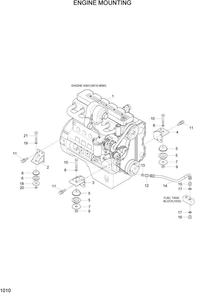 Схема запчастей Hyundai HL740-7 - PAGE 1010 ENGINE MOUNTING СИСТЕМА ДВИГАТЕЛЯ