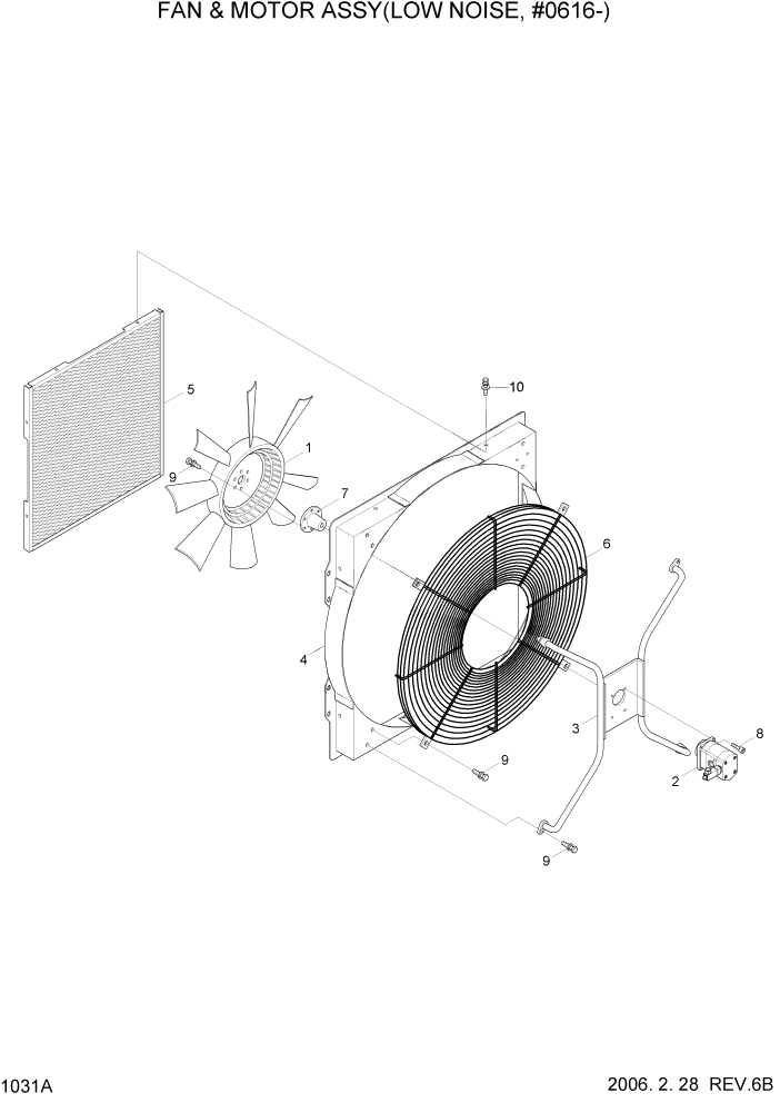 Схема запчастей Hyundai HL740-7 - PAGE 1031A FAN & MOTOR ASSY(LOW NOISE, #0616-) СИСТЕМА ДВИГАТЕЛЯ