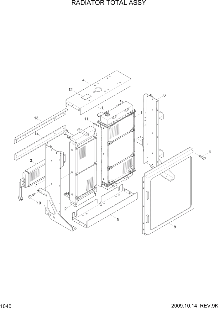 Схема запчастей Hyundai HL740-7 - PAGE 1040 RADIATOR TOTAL ASSY СИСТЕМА ДВИГАТЕЛЯ