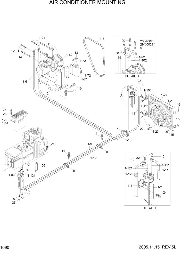 Схема запчастей Hyundai HL740-7 - PAGE 1090 AIR CONDITIONER MOUNTING СИСТЕМА ДВИГАТЕЛЯ