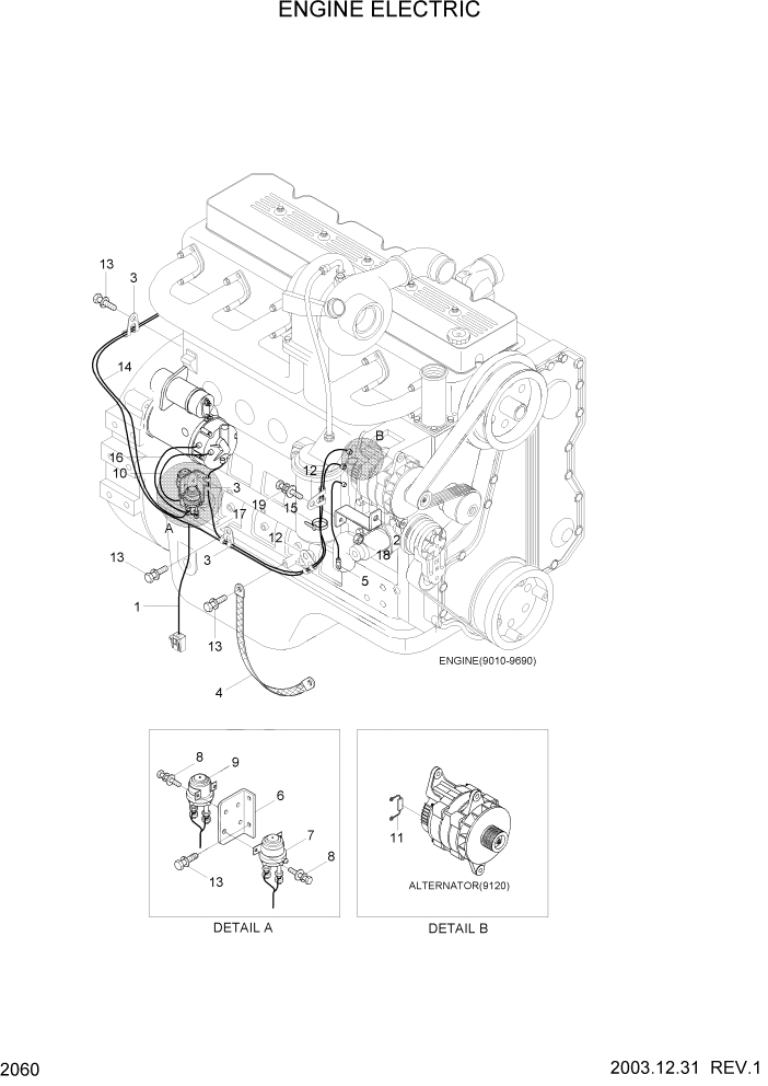 Схема запчастей Hyundai HL740-7 - PAGE 2060 ENGINE ELECTRIC ЭЛЕКТРИЧЕСКАЯ СИСТЕМА