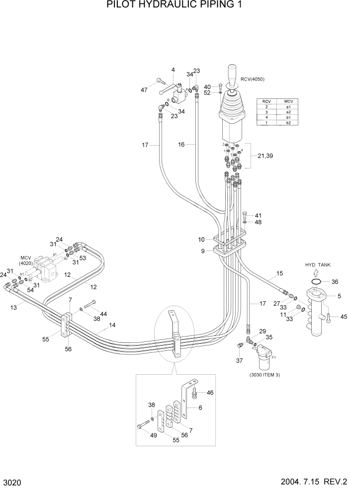 Схема запчастей Hyundai HL740-7 - PAGE 3020 PILOT HYDRAULIC PIPING 1 ГИДРАВЛИЧЕСКАЯ СИСТЕМА