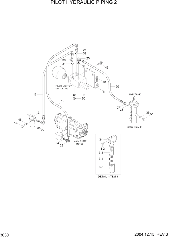 Схема запчастей Hyundai HL740-7 - PAGE 3030 PILOT HYDRAULIC PIPING 2 ГИДРАВЛИЧЕСКАЯ СИСТЕМА