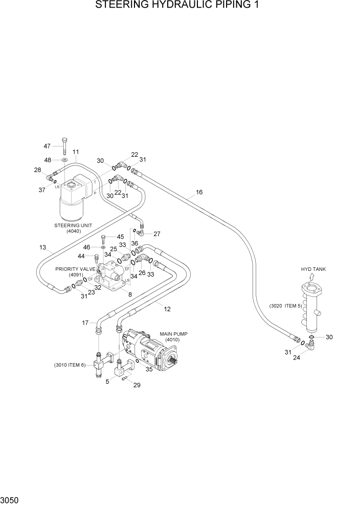 Схема запчастей Hyundai HL740-7 - PAGE 3050 STEERING HYDRAULIC PIPING 1 ГИДРАВЛИЧЕСКАЯ СИСТЕМА