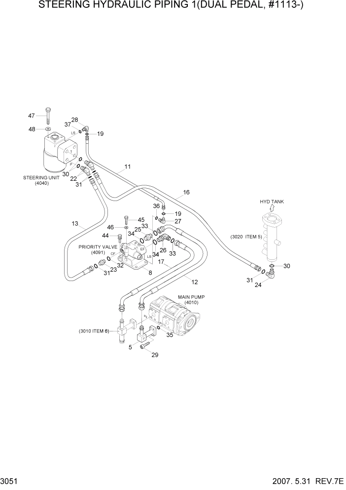 Схема запчастей Hyundai HL740-7 - PAGE 3051 STEERING HYDRAULIC PIPING 1(DUAL PEDAL) ГИДРАВЛИЧЕСКАЯ СИСТЕМА