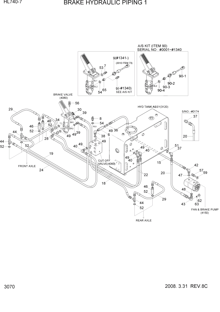 Схема запчастей Hyundai HL740-7 - PAGE 3070 BRAKE HYDRAULIC PIPING 1 ГИДРАВЛИЧЕСКАЯ СИСТЕМА