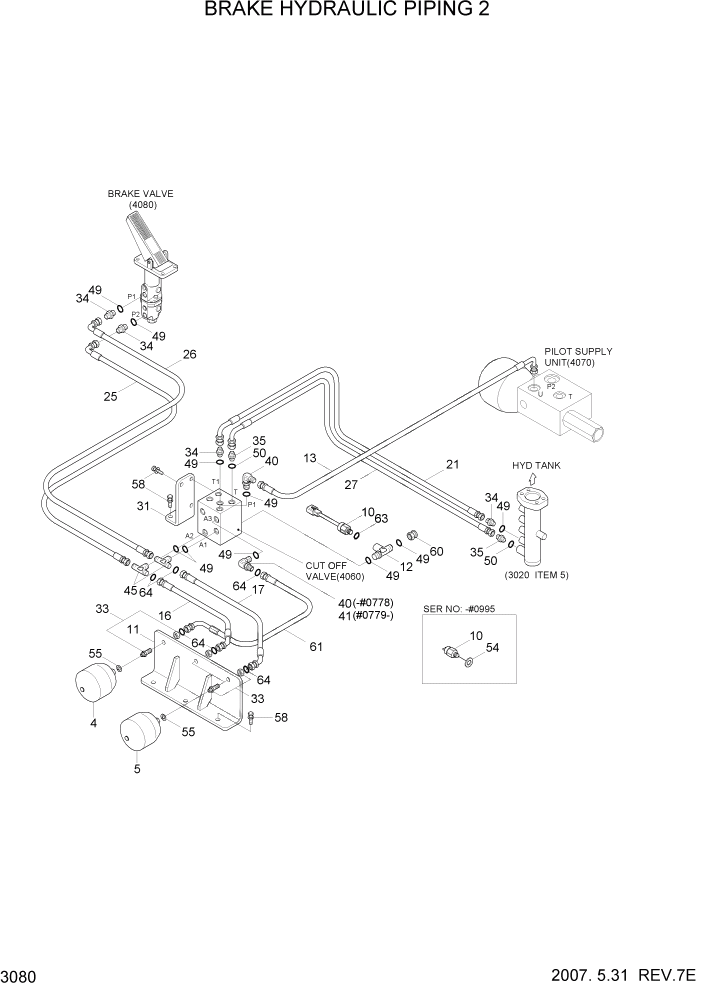 Схема запчастей Hyundai HL740-7 - PAGE 3080 BRAKE HYDRAULIC PIPING 2 ГИДРАВЛИЧЕСКАЯ СИСТЕМА