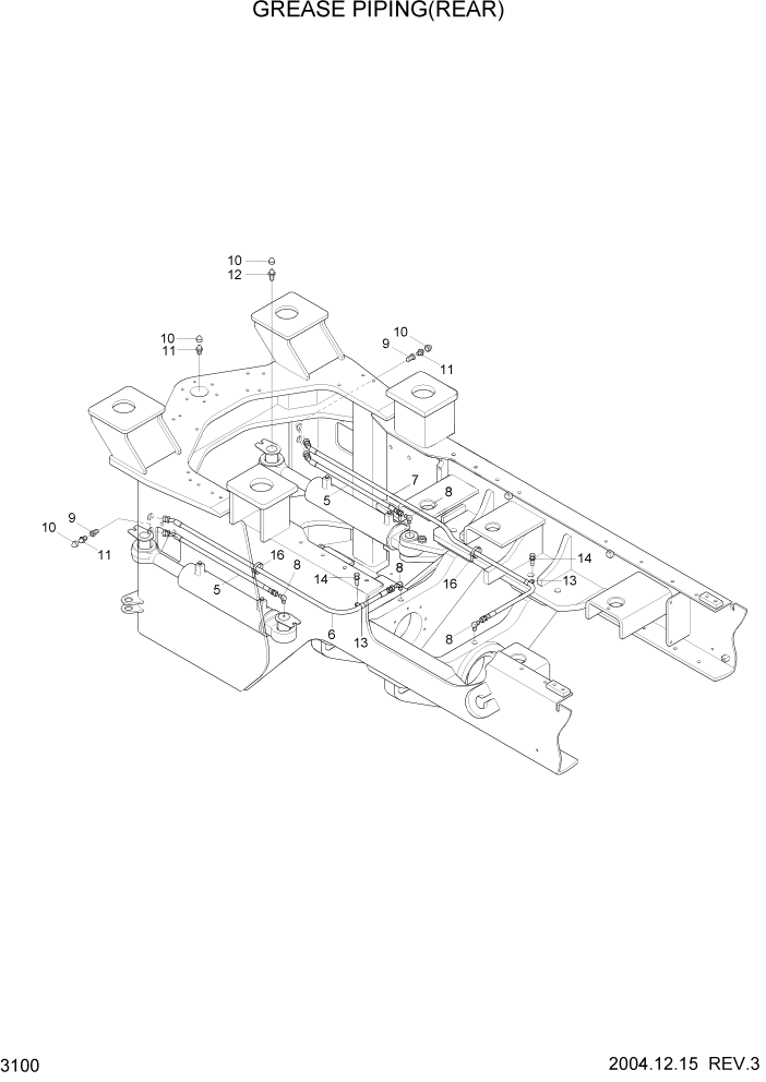 Схема запчастей Hyundai HL740-7 - PAGE 3100 GREASE PIPING(REAR) ГИДРАВЛИЧЕСКАЯ СИСТЕМА