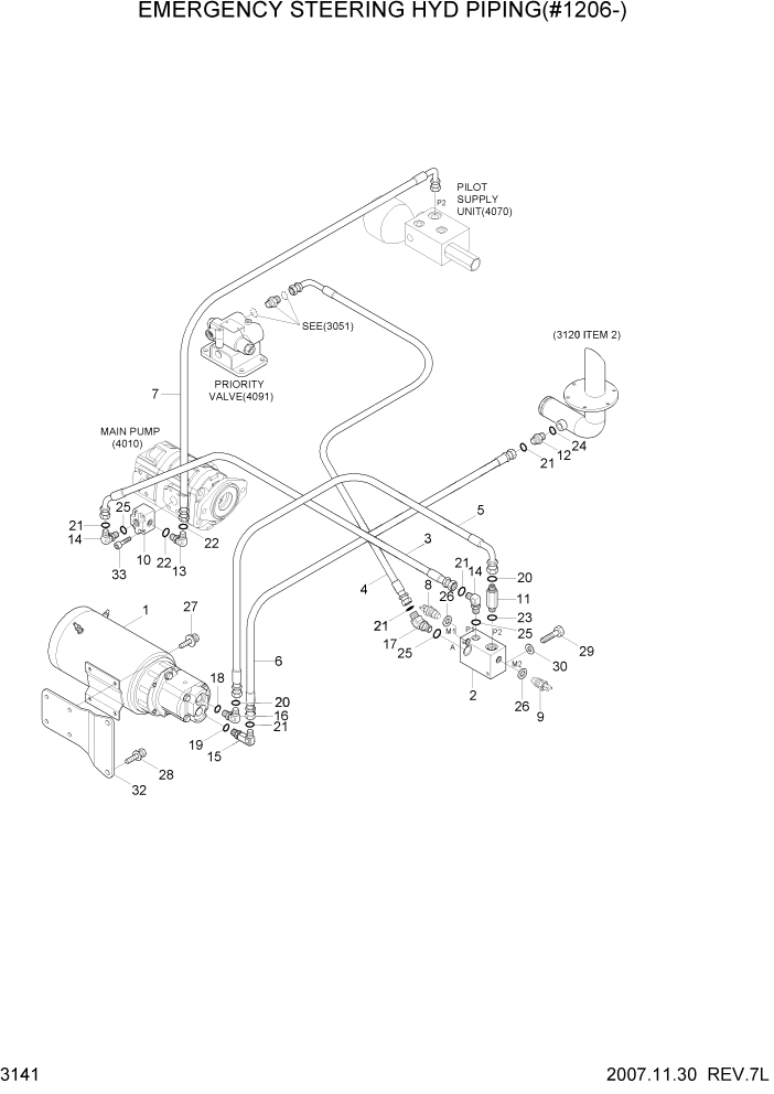 Схема запчастей Hyundai HL740-7 - PAGE 3141 EMERGENCY STEERING HYD PIPING(#1206-) ГИДРАВЛИЧЕСКАЯ СИСТЕМА