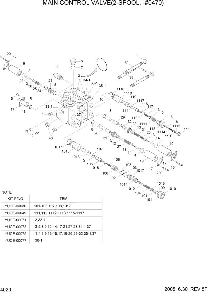 Схема запчастей Hyundai HL740-7 - PAGE 4020 MAIN CONTROL VALVE(2-SPOOL, -#0470) ГИДРАВЛИЧЕСКИЕ КОМПОНЕНТЫ