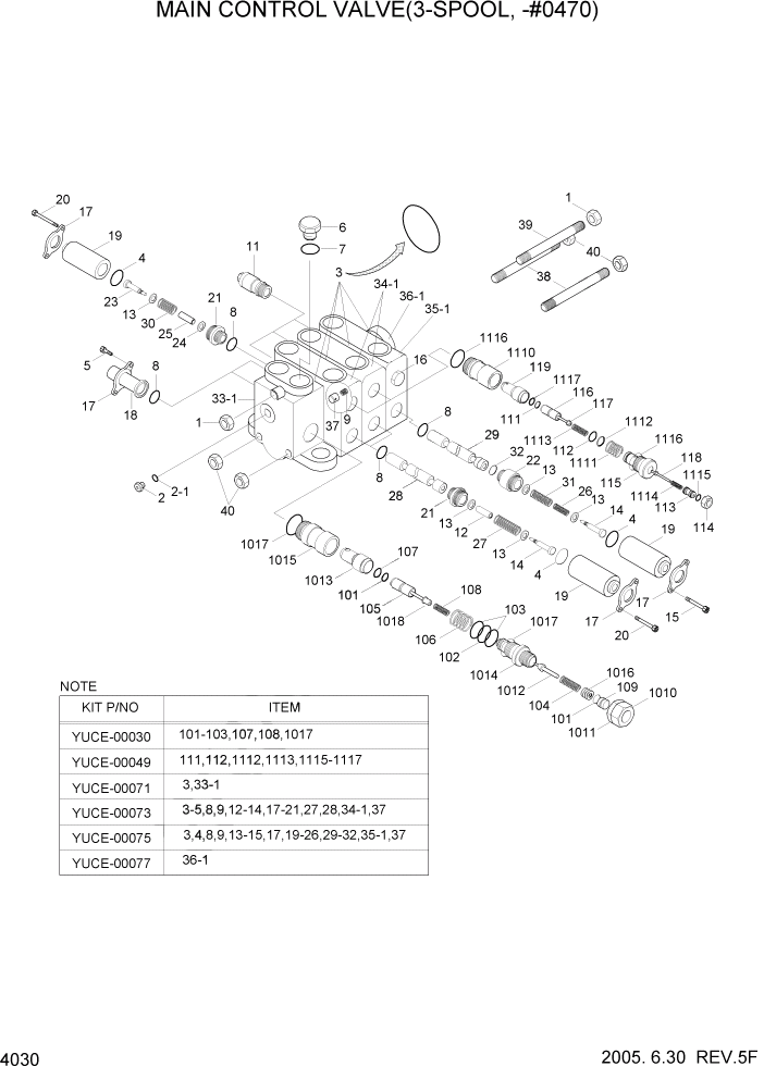 Схема запчастей Hyundai HL740-7 - PAGE 4030 MAIN CONTROL VALVE(3-SPOOL, -#0470) ГИДРАВЛИЧЕСКИЕ КОМПОНЕНТЫ