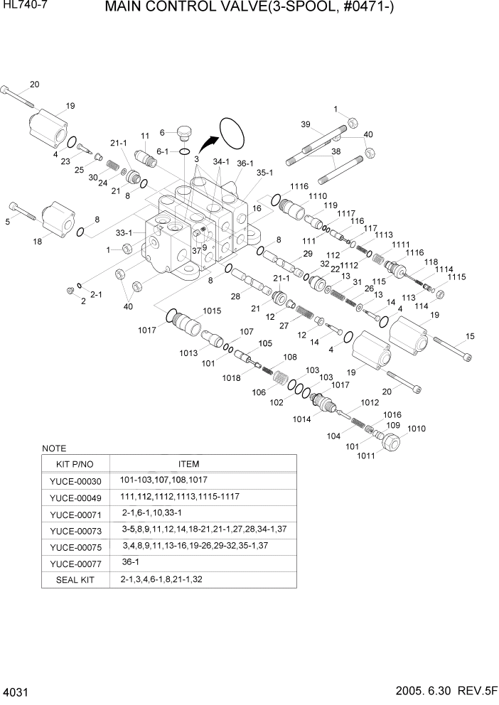 Схема запчастей Hyundai HL740-7 - PAGE 4031 MAIN CONTROL VALVE(3-SPOOL, #0471-) ГИДРАВЛИЧЕСКИЕ КОМПОНЕНТЫ