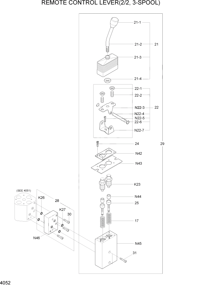 Схема запчастей Hyundai HL740-7 - PAGE 4052 REMOTE CONTROL LEVER(2/2, 3-SP ГИДРАВЛИЧЕСКИЕ КОМПОНЕНТЫ