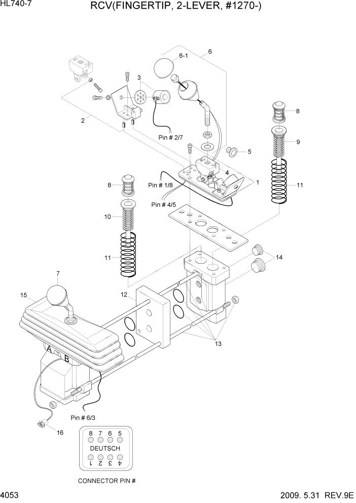 Схема запчастей Hyundai HL740-7 - PAGE 4053 RCV(FINGERTIP, 2-LEVER, #1270-) ГИДРАВЛИЧЕСКИЕ КОМПОНЕНТЫ