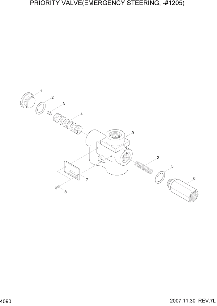 Схема запчастей Hyundai HL740-7 - PAGE 4090 PRIORITY VALVE(EMERGENCY STEERING,-#1205 ГИДРАВЛИЧЕСКИЕ КОМПОНЕНТЫ