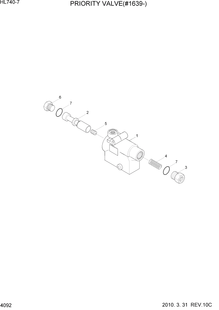 Схема запчастей Hyundai HL740-7 - PAGE 4092 PRIORITY VALVE(#1639-) ГИДРАВЛИЧЕСКИЕ КОМПОНЕНТЫ