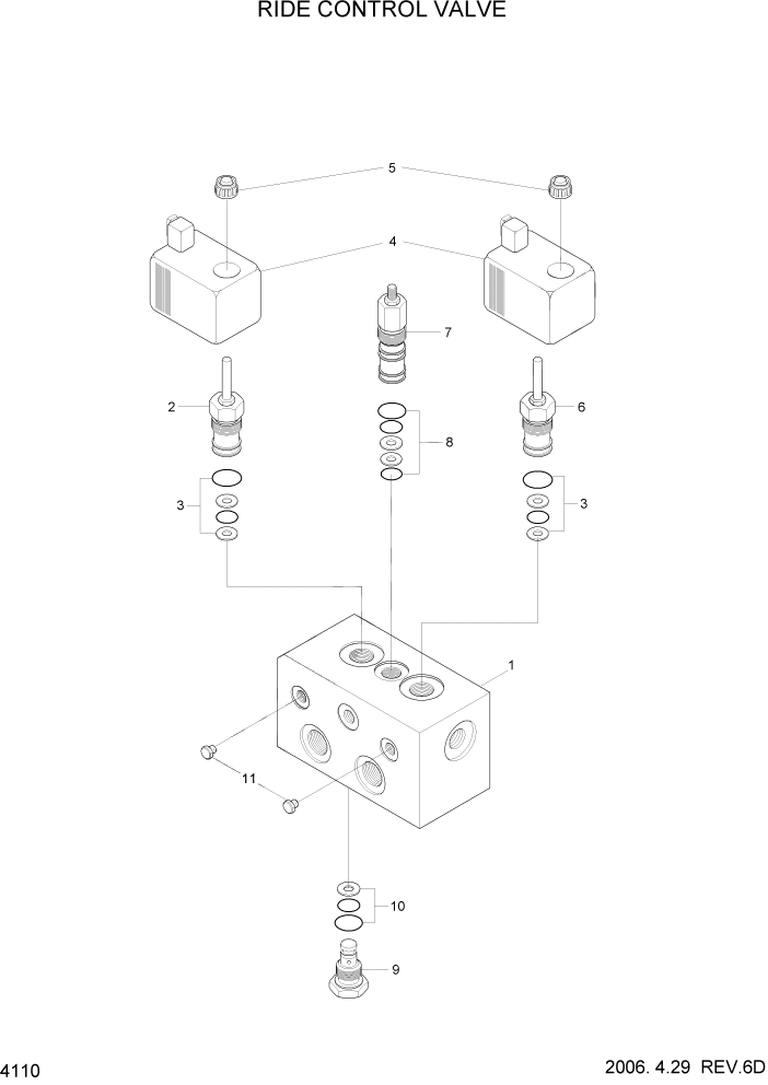 Схема запчастей Hyundai HL740-7 - PAGE 4110 RIDE CONTROL VALVE ГИДРАВЛИЧЕСКИЕ КОМПОНЕНТЫ