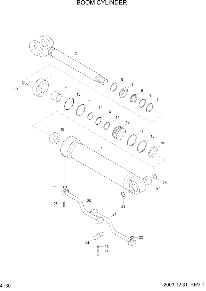 Схема запчастей Hyundai HL740-7 - PAGE 4130 BOOM CYLINDER ГИДРАВЛИЧЕСКИЕ КОМПОНЕНТЫ