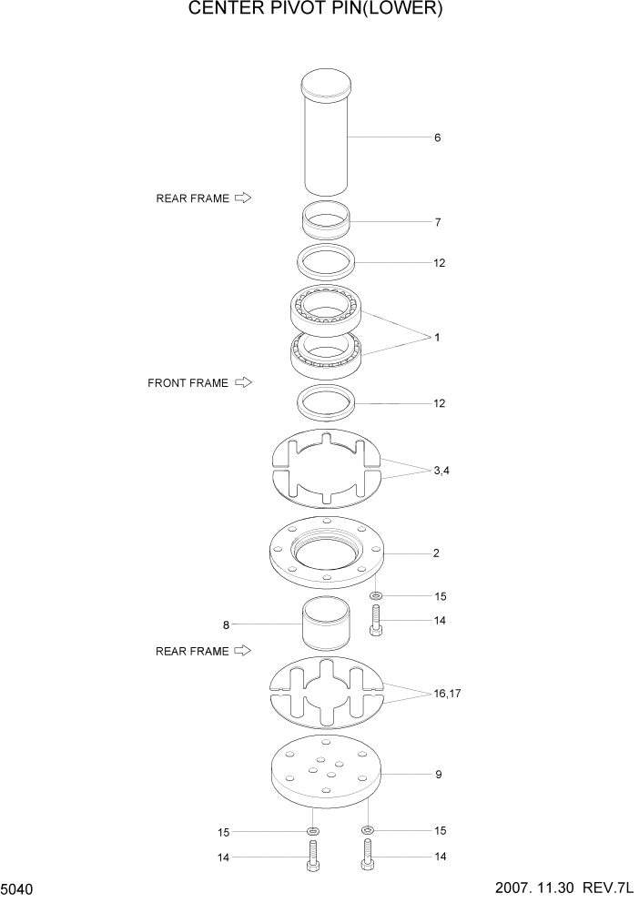 Схема запчастей Hyundai HL740-7 - PAGE 5040 CENTER PIVOT PIN(LOWER) СТРУКТУРА