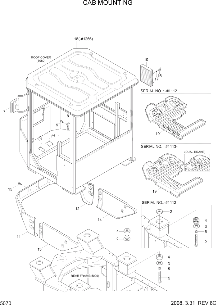 Схема запчастей Hyundai HL740-7 - PAGE 5070 CAB MOUNTING СТРУКТУРА