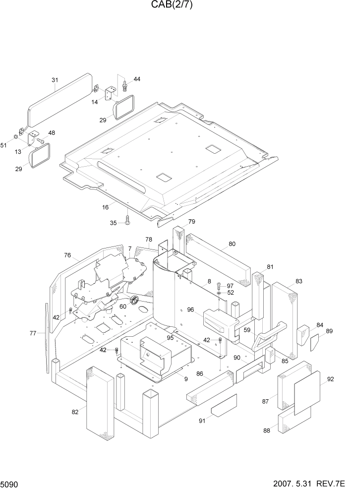 Схема запчастей Hyundai HL740-7 - PAGE 5090 CAB(2/7) СТРУКТУРА