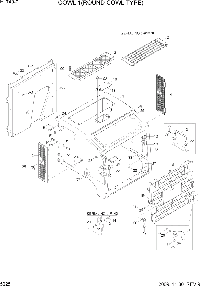 Схема запчастей Hyundai HL740-7 - PAGE 5205 COWL 1(ROUND COWL TYPE) СТРУКТУРА