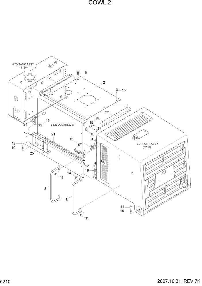 Схема запчастей Hyundai HL740-7 - PAGE 5210 COWL 2 СТРУКТУРА