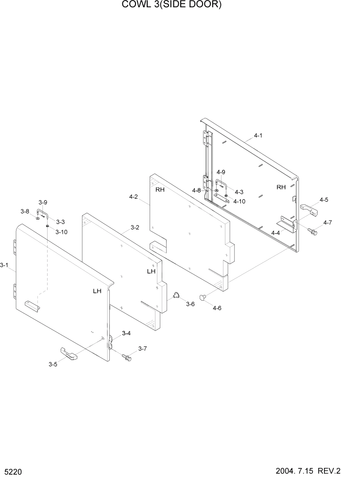 Схема запчастей Hyundai HL740-7 - PAGE 5220 COWL 3(SIDE DOOR) СТРУКТУРА