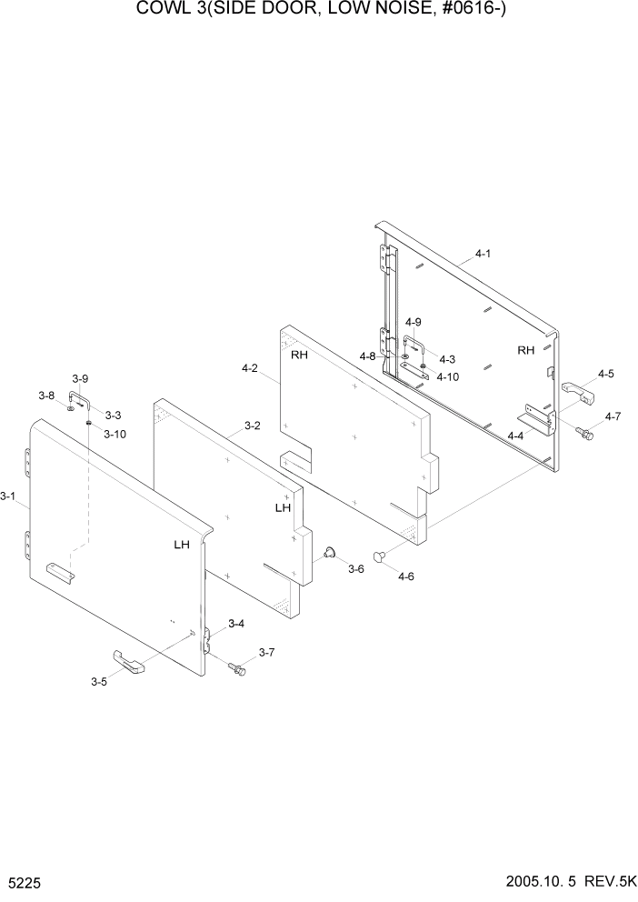 Схема запчастей Hyundai HL740-7 - PAGE 5225 COWL 3(SIDE DOOR, LOW NOISE, #0616-) СТРУКТУРА