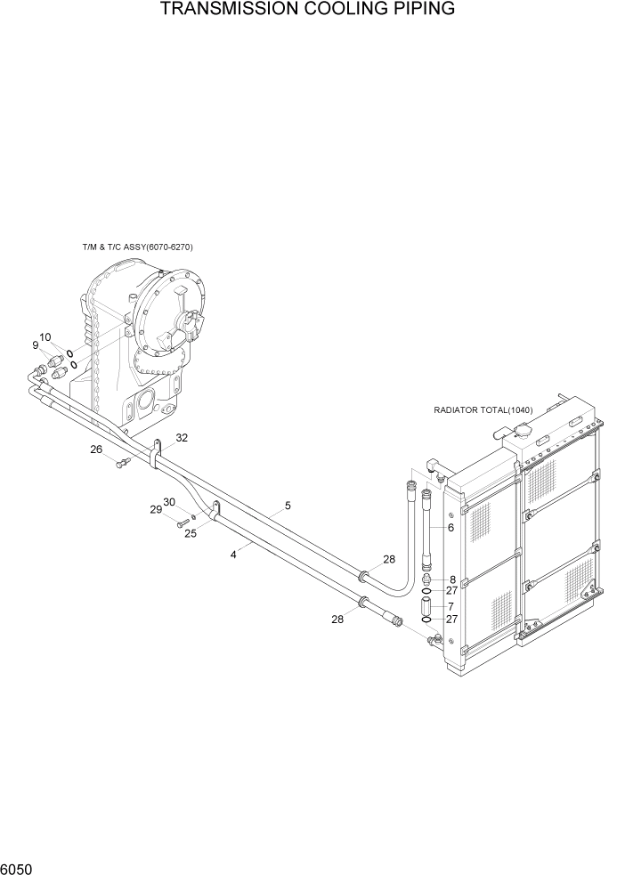 Схема запчастей Hyundai HL740-7 - PAGE 6050 TRANSMISSION COOLING PIPING СИЛОВАЯ СИСТЕМА