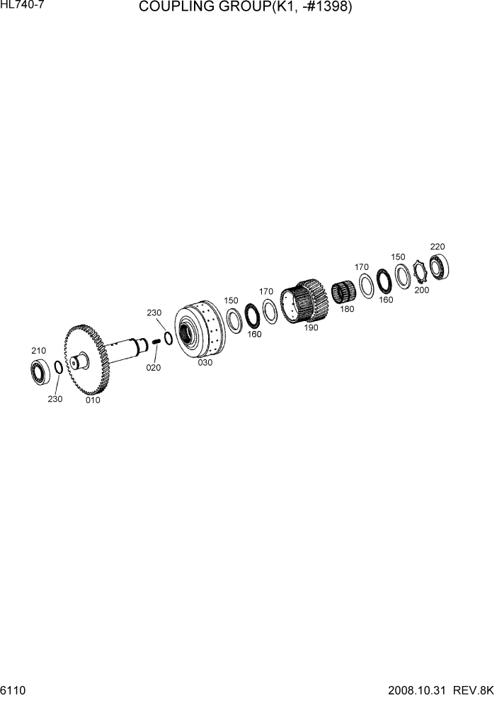 Схема запчастей Hyundai HL740-7 - PAGE 6110 COUPLING GROUP(K1, -#1398) СИЛОВАЯ СИСТЕМА