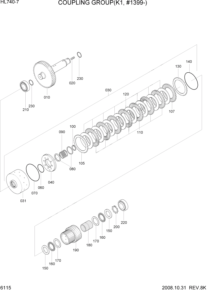 Схема запчастей Hyundai HL740-7 - PAGE 6115 COUPLING GROUP(K1, #1399-) СИЛОВАЯ СИСТЕМА