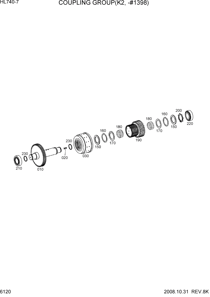 Схема запчастей Hyundai HL740-7 - PAGE 6120 COUPLING GROUP(K2, -#1398) СИЛОВАЯ СИСТЕМА