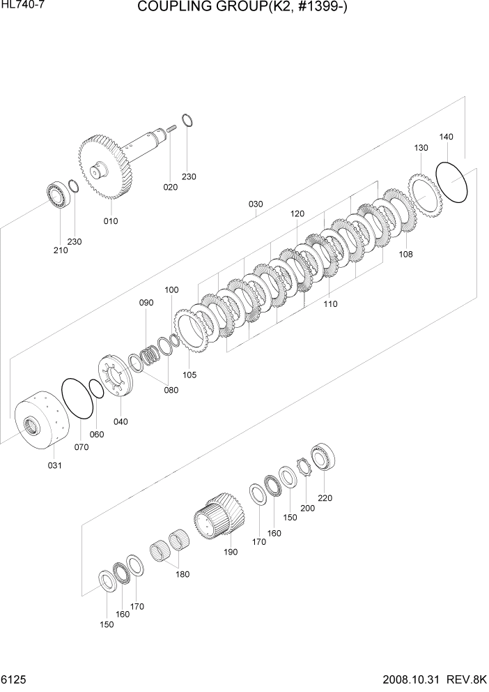 Схема запчастей Hyundai HL740-7 - PAGE 6125 COUPLING GROUP(K2, #1399-) СИЛОВАЯ СИСТЕМА