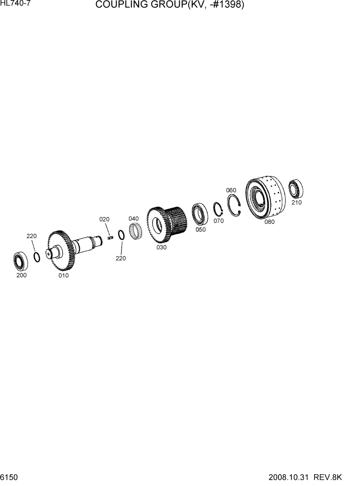 Схема запчастей Hyundai HL740-7 - PAGE 6150 COUPLING GROUP(KV, -#1398) СИЛОВАЯ СИСТЕМА