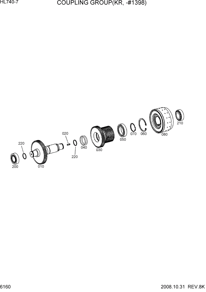 Схема запчастей Hyundai HL740-7 - PAGE 6160 COUPLING GROUP(KR, -#1398) СИЛОВАЯ СИСТЕМА