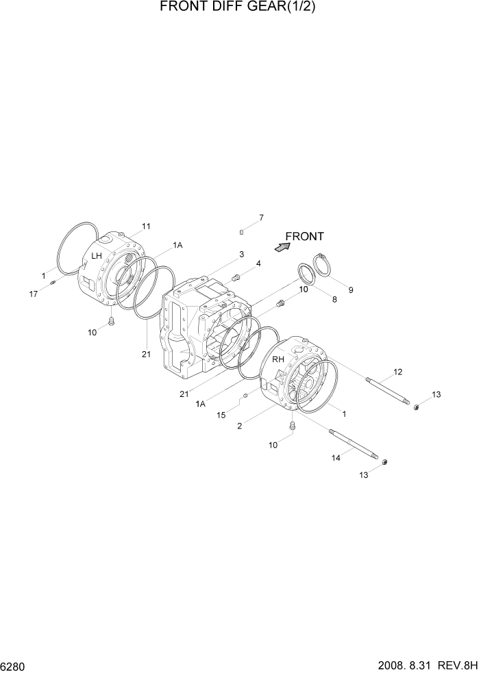 Схема запчастей Hyundai HL740-7 - PAGE 6280 FRONT DIFF GEAR(1/2) СИЛОВАЯ СИСТЕМА