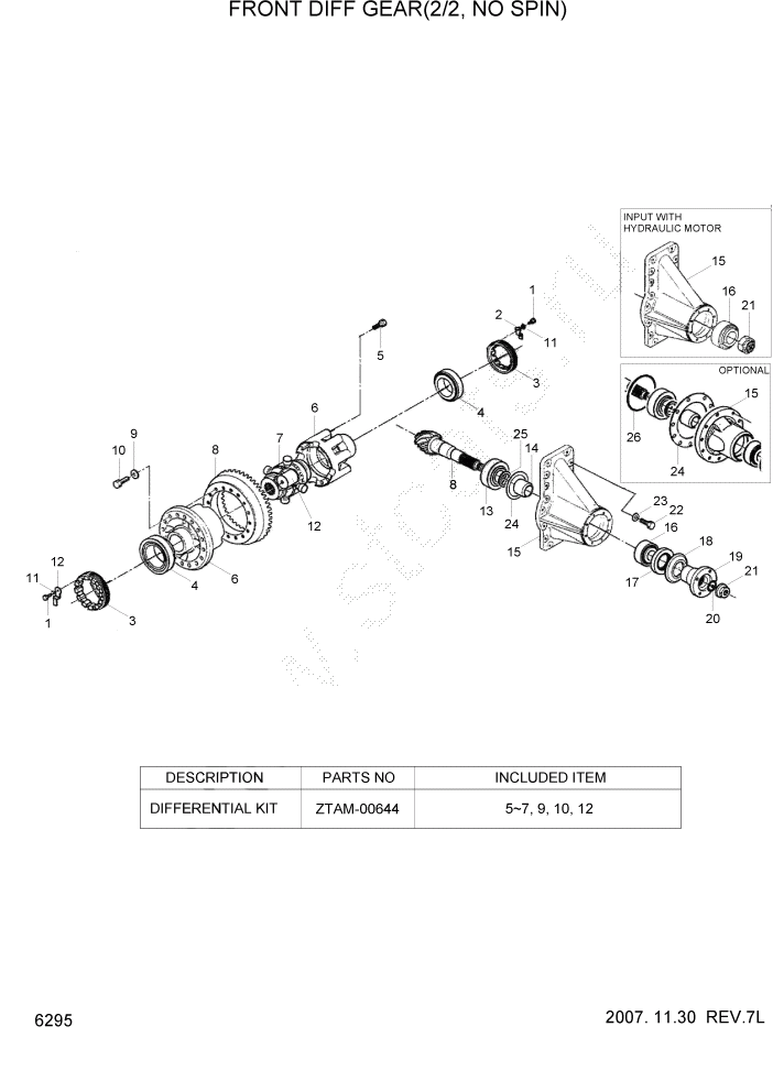 Схема запчастей Hyundai HL740-7 - PAGE 6295 FRONT DIFF GEAR(2/2, NO SPIN) СИЛОВАЯ СИСТЕМА