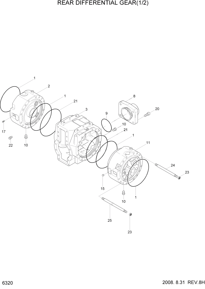 Схема запчастей Hyundai HL740-7 - PAGE 6320 REAR DIFFERENTIAL GEAR(1/2) СИЛОВАЯ СИСТЕМА