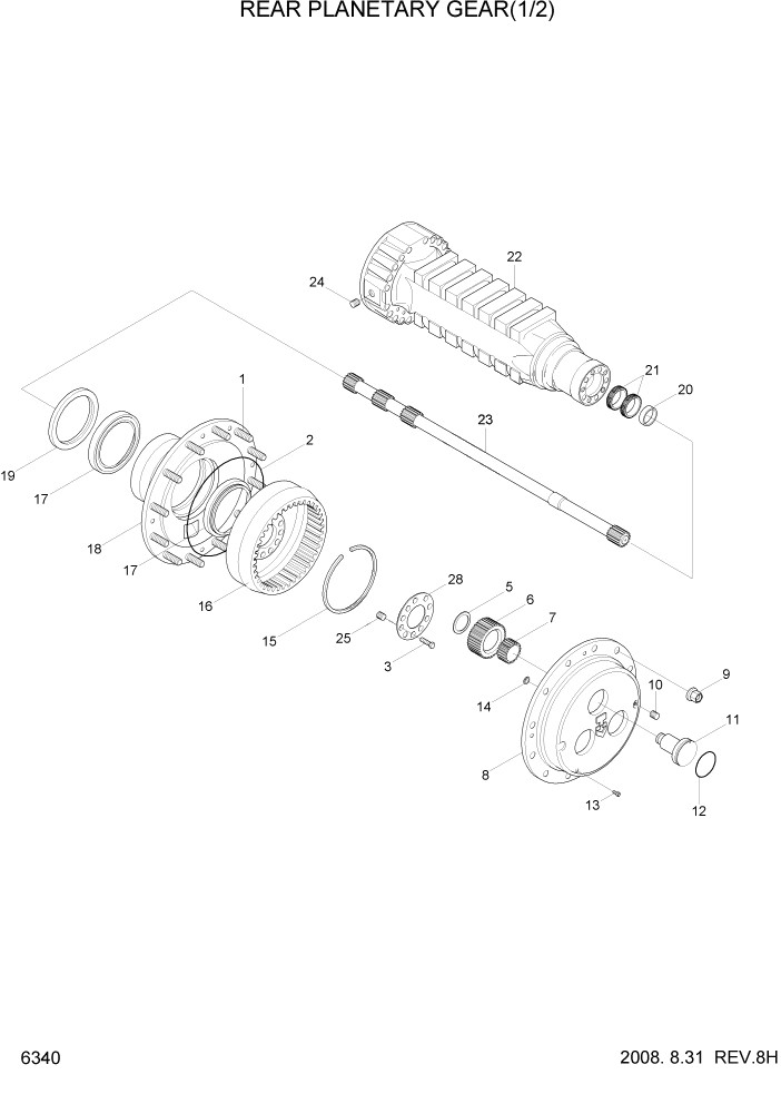 Схема запчастей Hyundai HL740-7 - PAGE 6340 REAR PLANETARY GEAR(1/2) СИЛОВАЯ СИСТЕМА