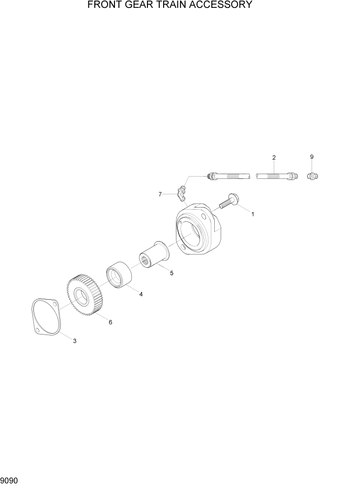 Схема запчастей Hyundai HL740-7 - PAGE 9090 FRONT GEAR TRAIN ACCESSORY ДВИГАТЕЛЬ БАЗА