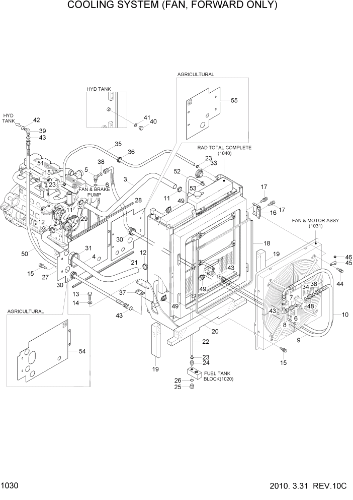 Схема запчастей Hyundai HL740-7A - PAGE 1030 COOLING SYSTEM(FAN, FORWARD ONLY) СИСТЕМА ДВИГАТЕЛЯ