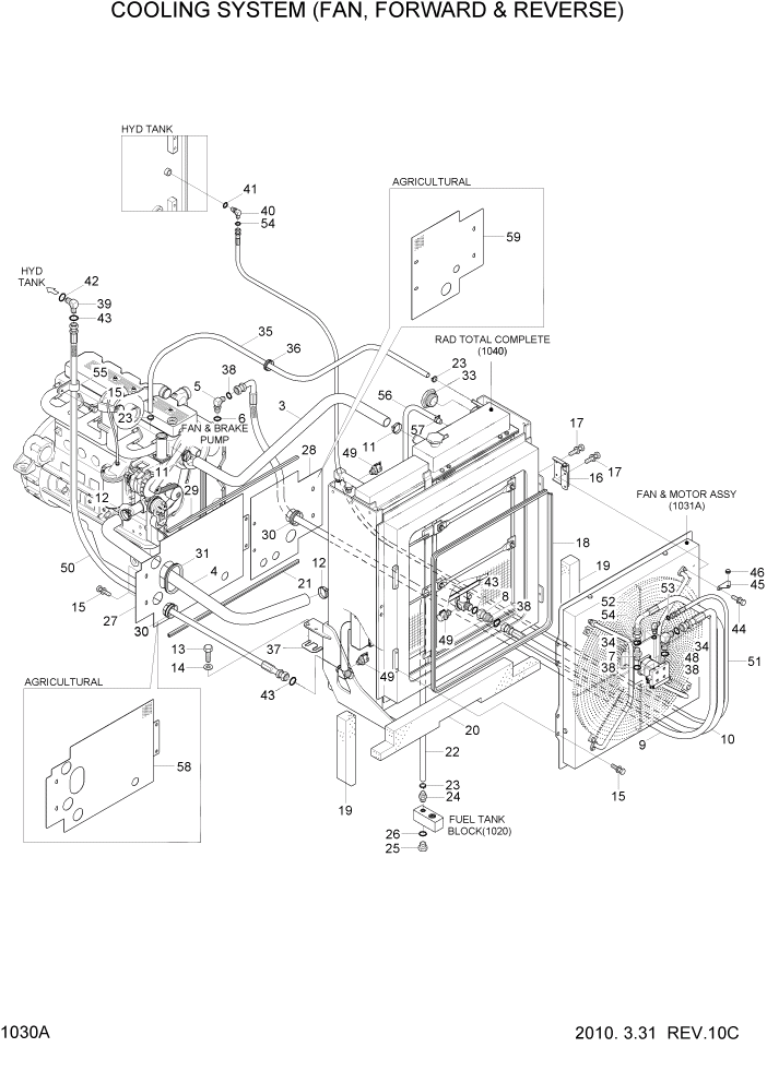 Схема запчастей Hyundai HL740-7A - PAGE 1030A COOLING SYSTEM(FAN, FORWARD & REVERSE) СИСТЕМА ДВИГАТЕЛЯ