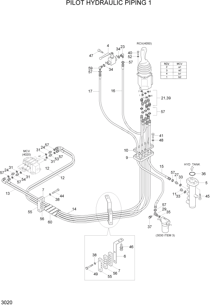 Схема запчастей Hyundai HL740-7A - PAGE 3020 PILOT HYDRAULIC PIPING 1 ГИДРАВЛИЧЕСКАЯ СИСТЕМА